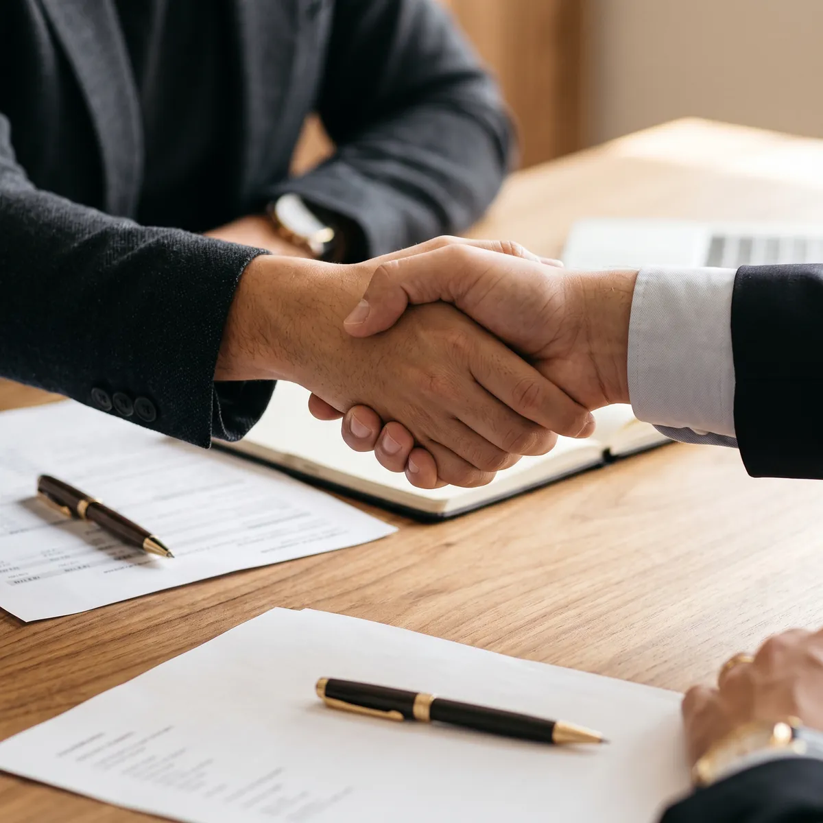 Aperto de mão entre contador e empresário